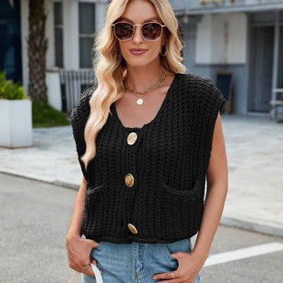 SWT 047 - Sleeveless Knit Cardigan Vest