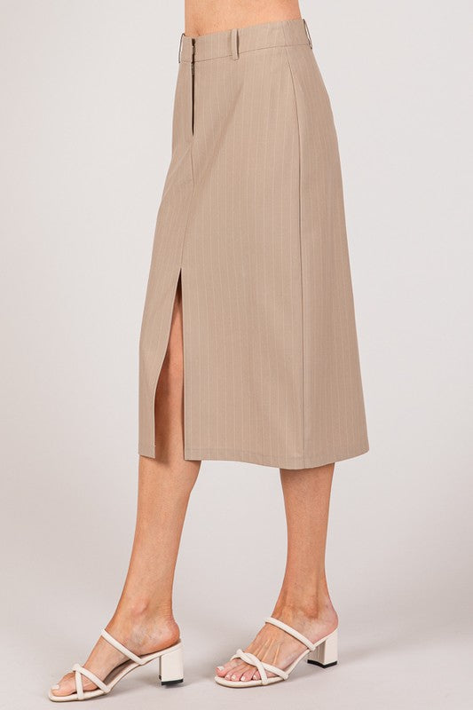 SKT 984 - Pinstriped Slit Long Skirt
