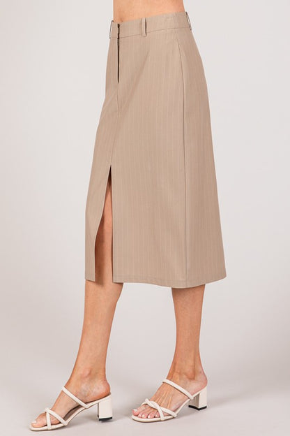 SKT 984 - Pinstriped Slit Long Skirt