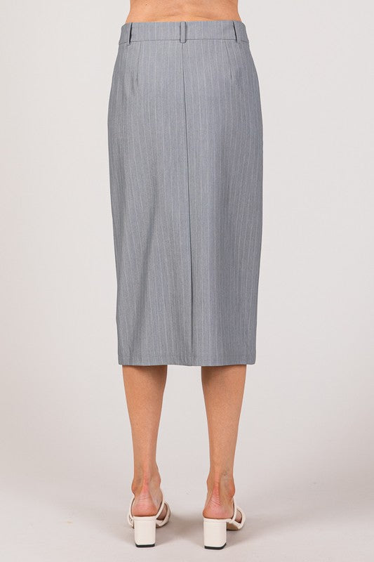 SKT 984 - Pinstriped Slit Long Skirt