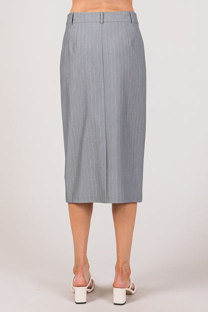 SKT 984 - Pinstriped Slit Long Skirt