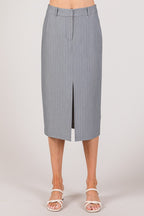 SKT 984 - Pinstriped Slit Long Skirt