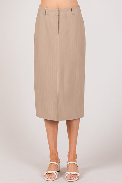 SKT 984 - Pinstriped Slit Long Skirt