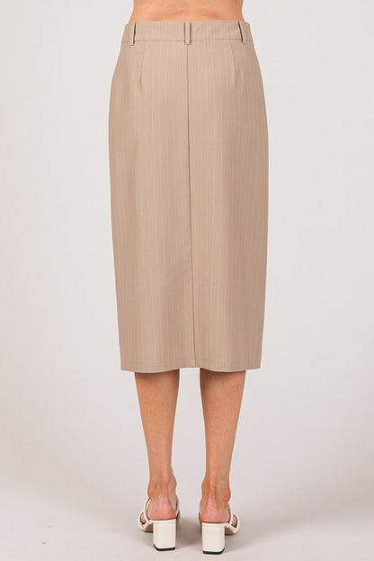 SKT 984 - Pinstriped Slit Long Skirt