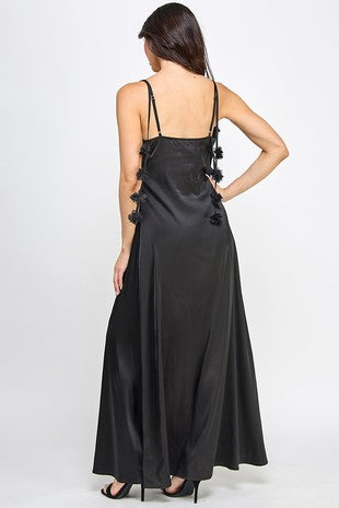 GOWN 421 - Floral Strap Cowl Neck Satin Gown