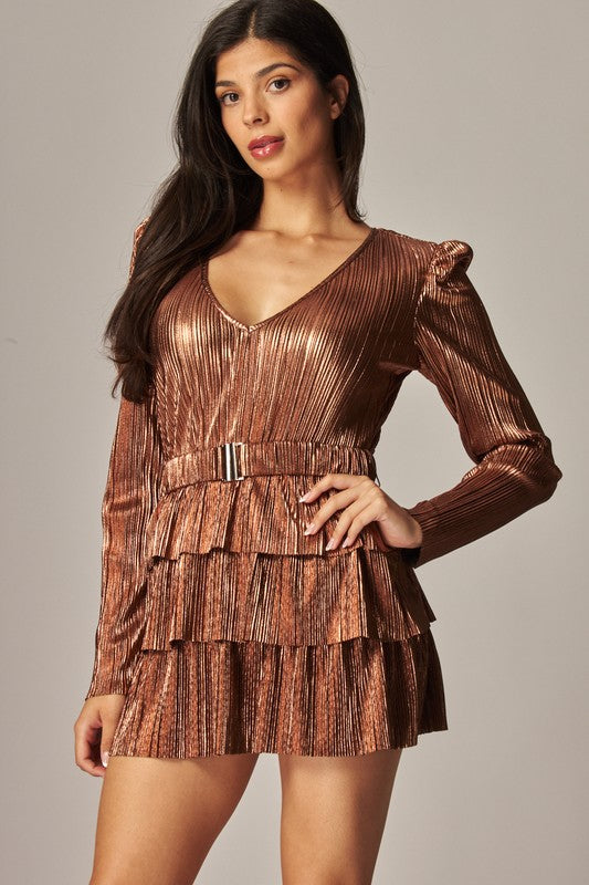 DD 1337 - Metallic Foil Tiered Mini Dress