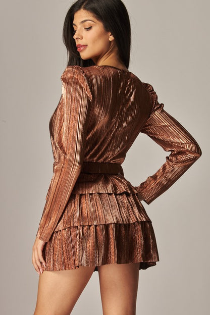 DD 1337 - Metallic Foil Tiered Mini Dress