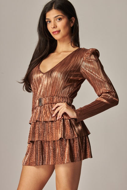 DD 1337 - Metallic Foil Tiered Mini Dress