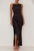 LD 571 - Side Slit Satin Evening Gown