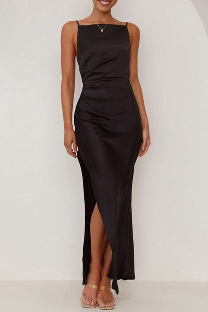 LD 571 - Side Slit Satin Evening Gown