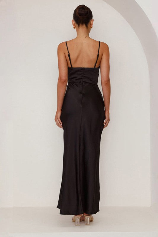 LD 571 - Side Slit Satin Evening Gown