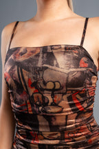 DD 1477 - Abstract Print Ruched Midi Dress