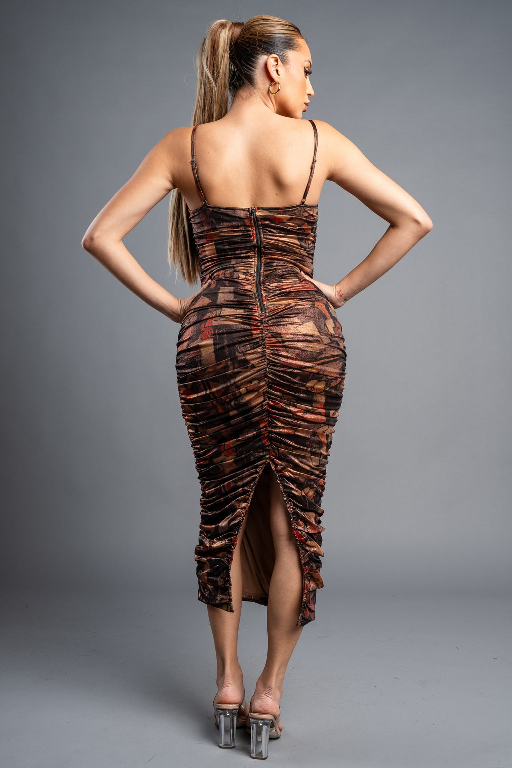 DD 1477 - Abstract Print Ruched Midi Dress