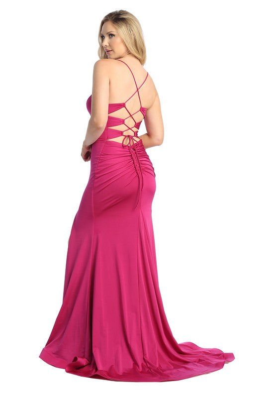 LD 602 - Open Back Front Slit Evening Gown