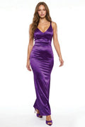 LD 633 - Simple Satin V-Neck Maxi Dress