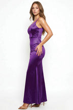 LD 633 - Simple Satin V-Neck Maxi Dress