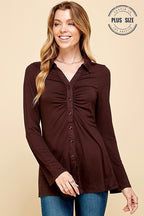 CT 2760 - V Collar Bell Sleeve Button Up Top