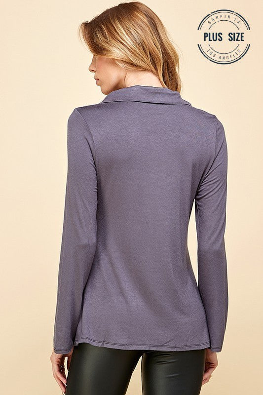 CT 2760 - V Collar Bell Sleeve Button Up Top