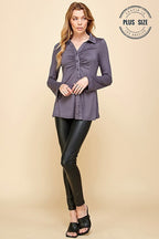 CT 2760 - V Collar Bell Sleeve Button Up Top
