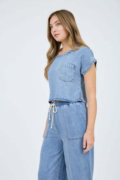 CT 2843 - Boat Neck Short Sleeve Crop Top