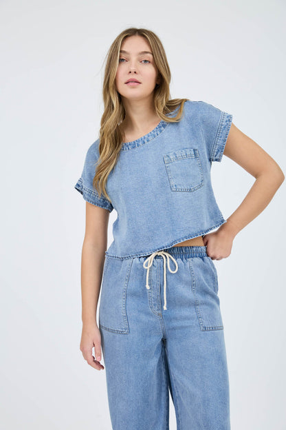 CT 2843 - Boat Neck Short Sleeve Crop Top