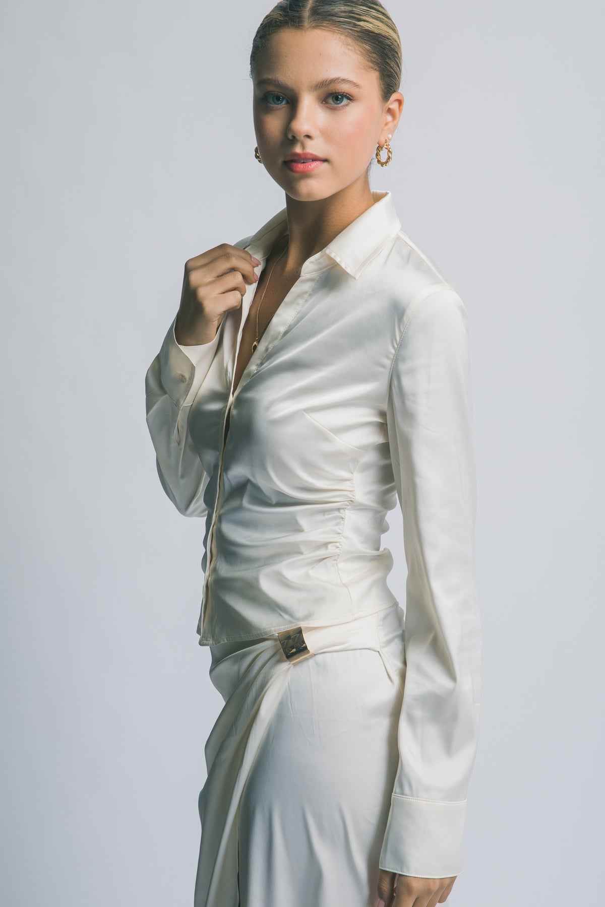 DT 2002 - Satin Side Ruched Shirt