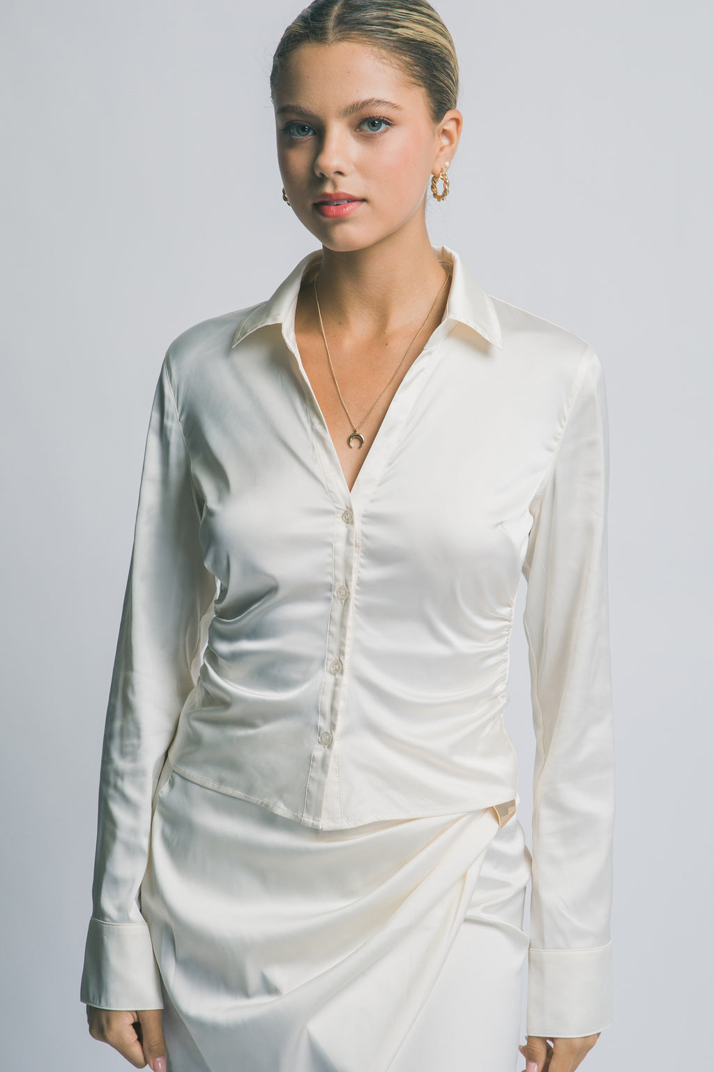 DT 2002 - Satin Side Ruched Shirt