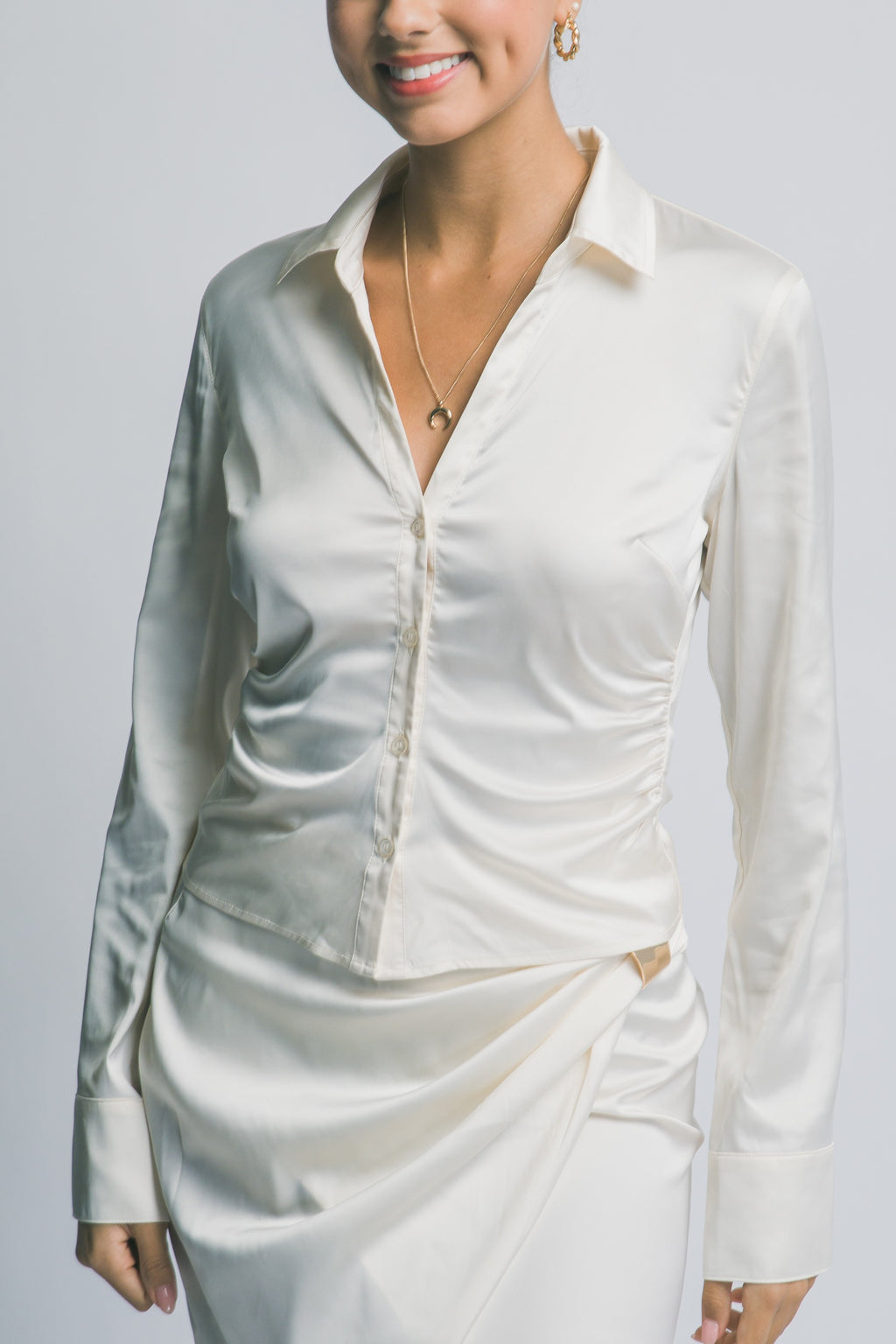 DT 2002 - Satin Side Ruched Shirt