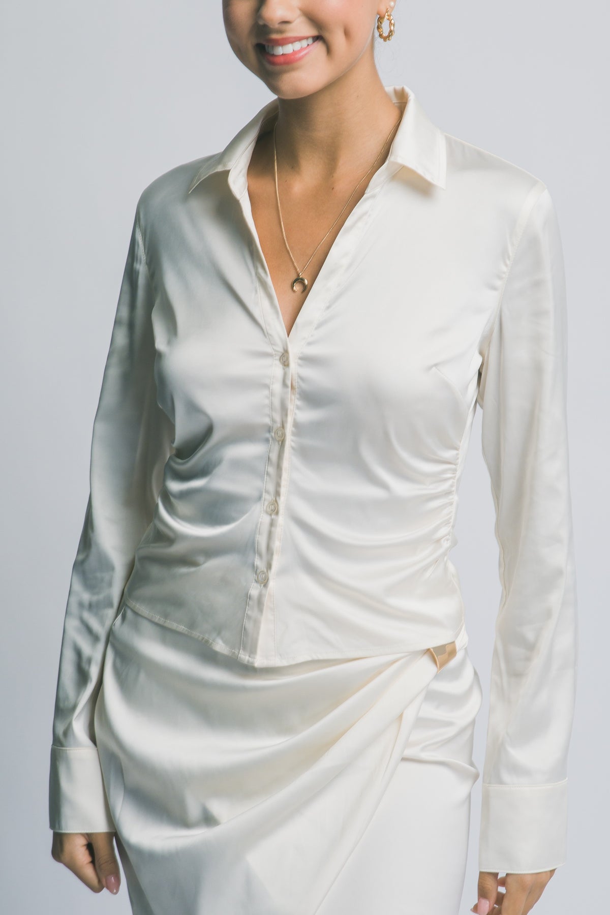 DT 2002 - Satin Side Ruched Shirt