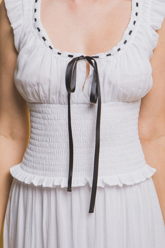 LD 627 - Ribbon Trim Midi Dress