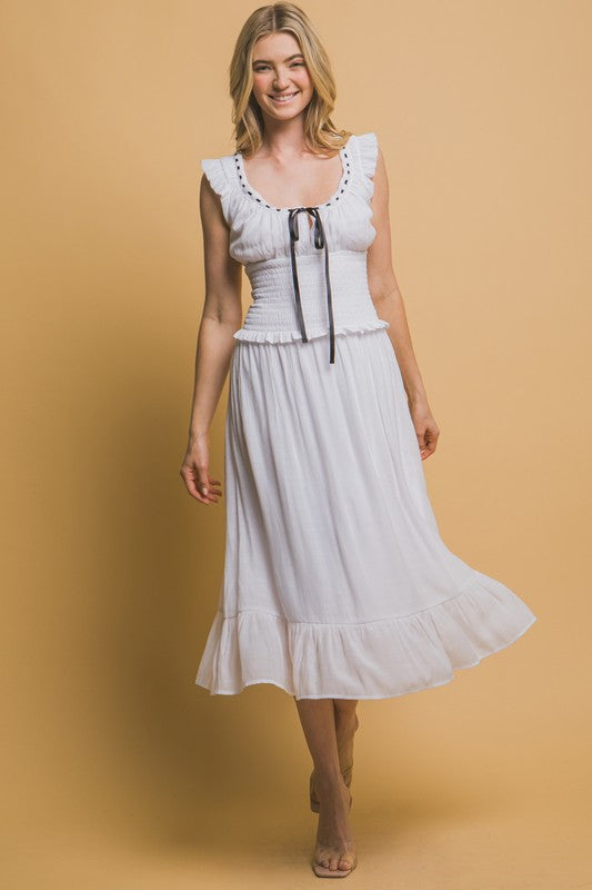 LD 627 - Ribbon Trim Midi Dress