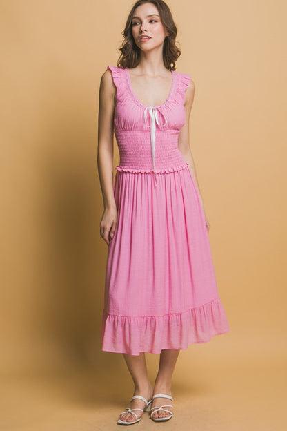 LD 627 - Ribbon Trim Midi Dress