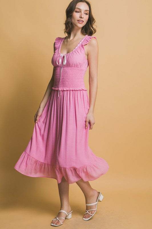 LD 627 - Ribbon Trim Midi Dress