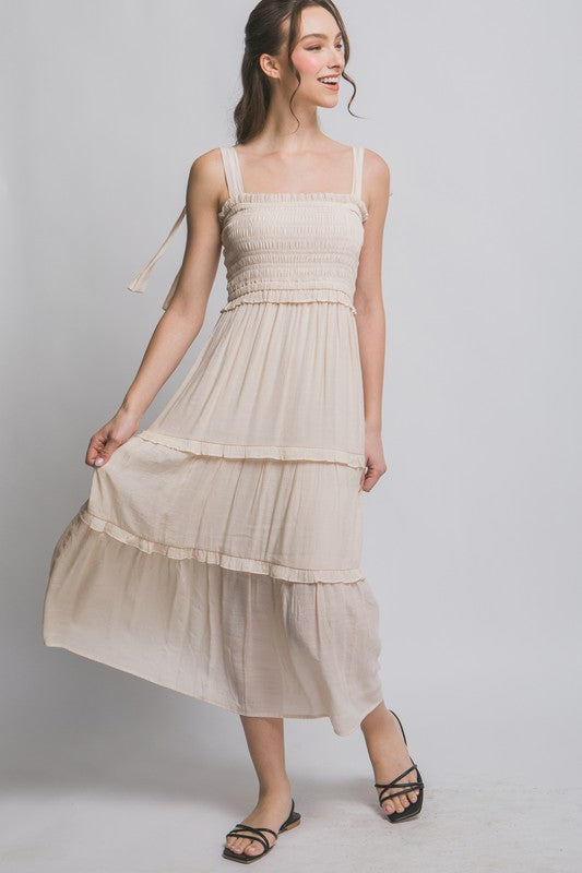 LD 620 - Pleated Smock Midi Dress