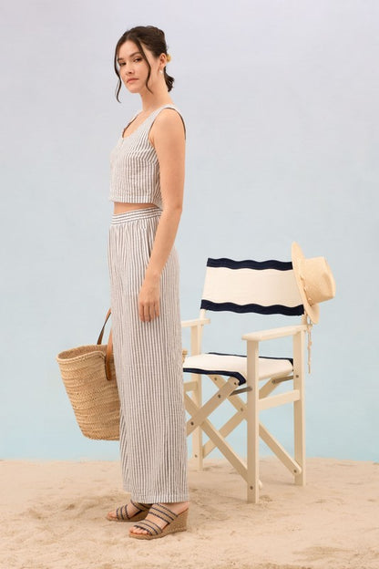 P 752 - Stripe Crop Top & Lounge Bottom Set (Top Only)