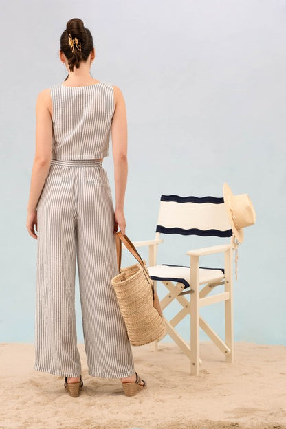 P 752 - Stripe Crop Top & Lounge Bottom Set (Top Only)