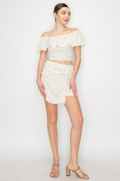 DT 1845 - Ruffled Off Shoulder Crop Top