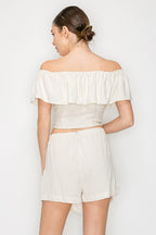 DT 1845 - Ruffled Off Shoulder Crop Top