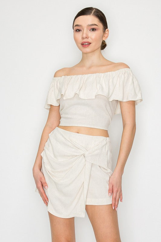 DT 1845 - Ruffled Off Shoulder Crop Top