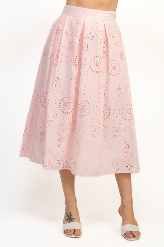 SKT 1020 - Zip Up Eyelet Midi Skirt