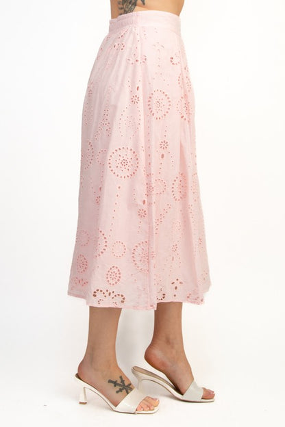 SKT 1020 - Zip Up Eyelet Midi Skirt