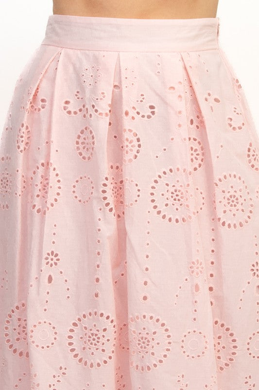 SKT 1020 - Zip Up Eyelet Midi Skirt