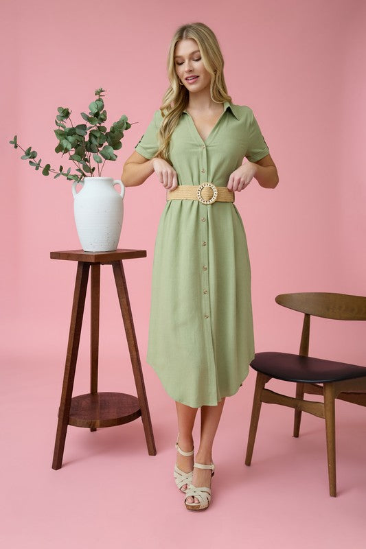 DD 1340 - Collared Button Down Midi Dress