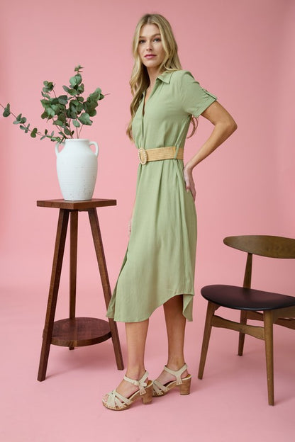 DD 1340 - Collared Button Down Midi Dress
