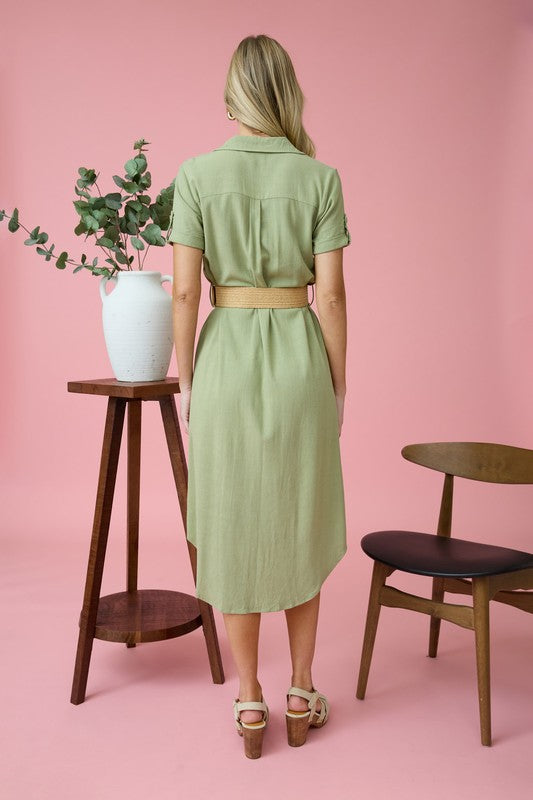 DD 1340 - Collared Button Down Midi Dress