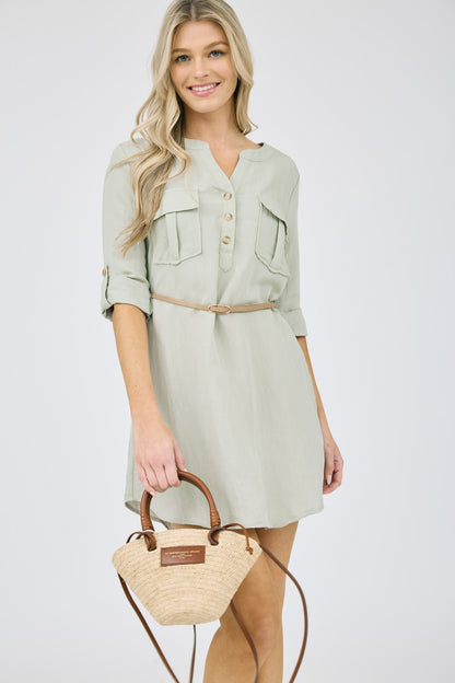 DD 1415 - 3/4 Sleeve Belted Midi Dress