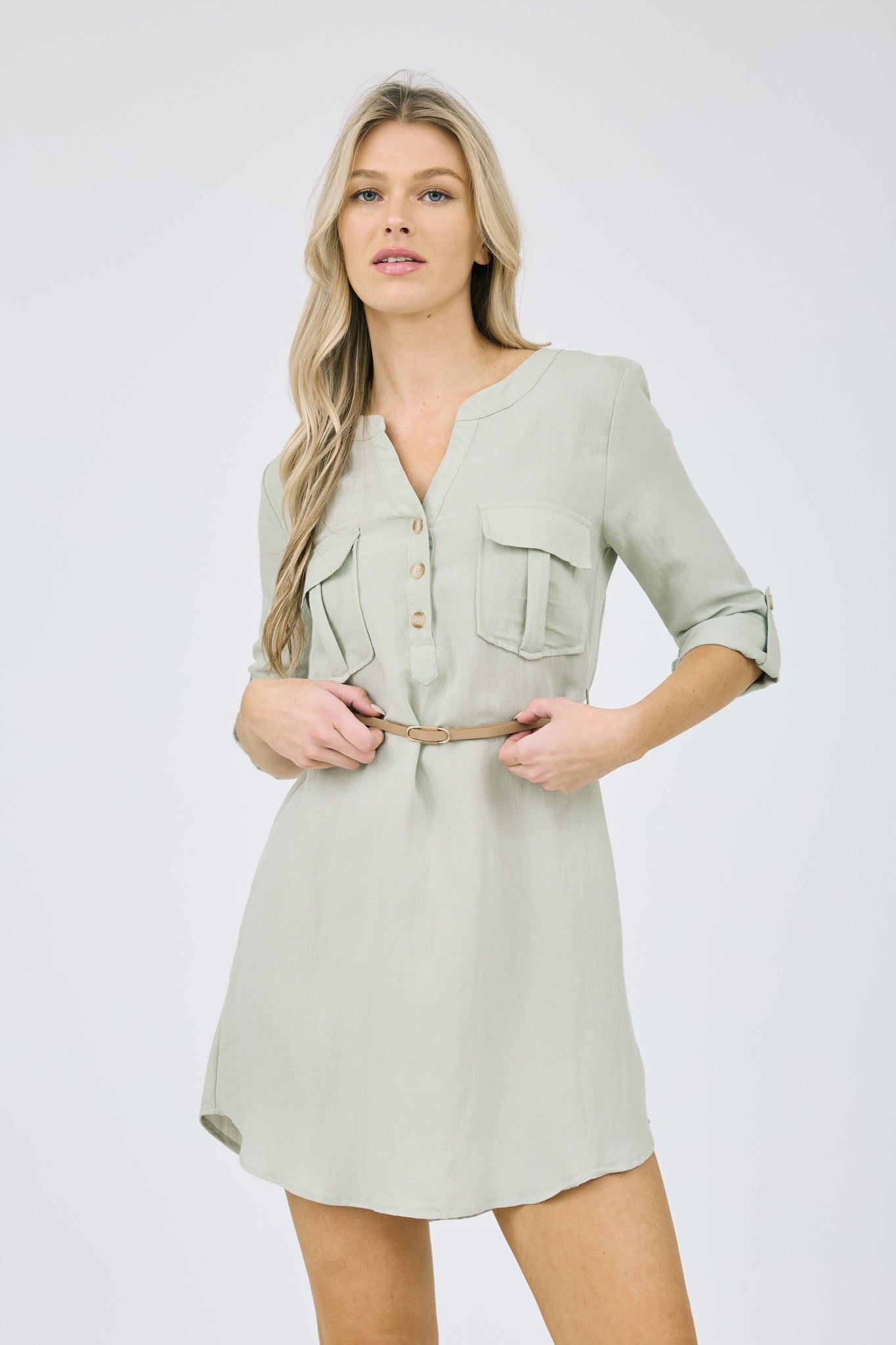 DD 1415 - 3/4 Sleeve Belted Midi Dress