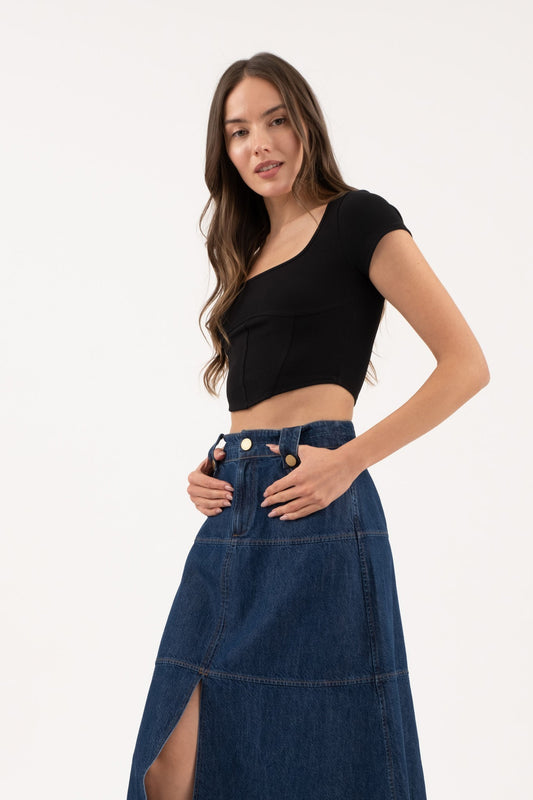 CT 2867 - Short Sleeve Corset Crop Top