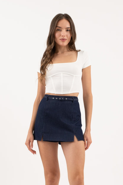 CT 2867 - Short Sleeve Corset Crop Top