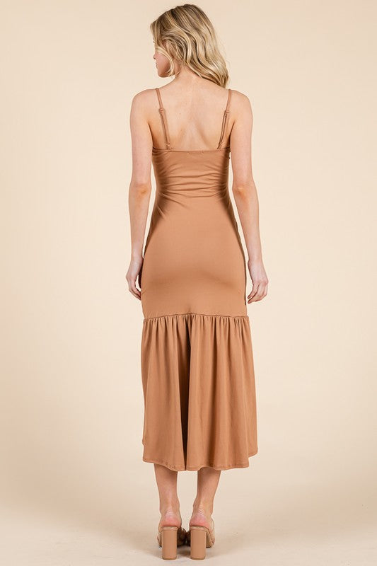 DD 1323 - Ruched Midi Slit Dress